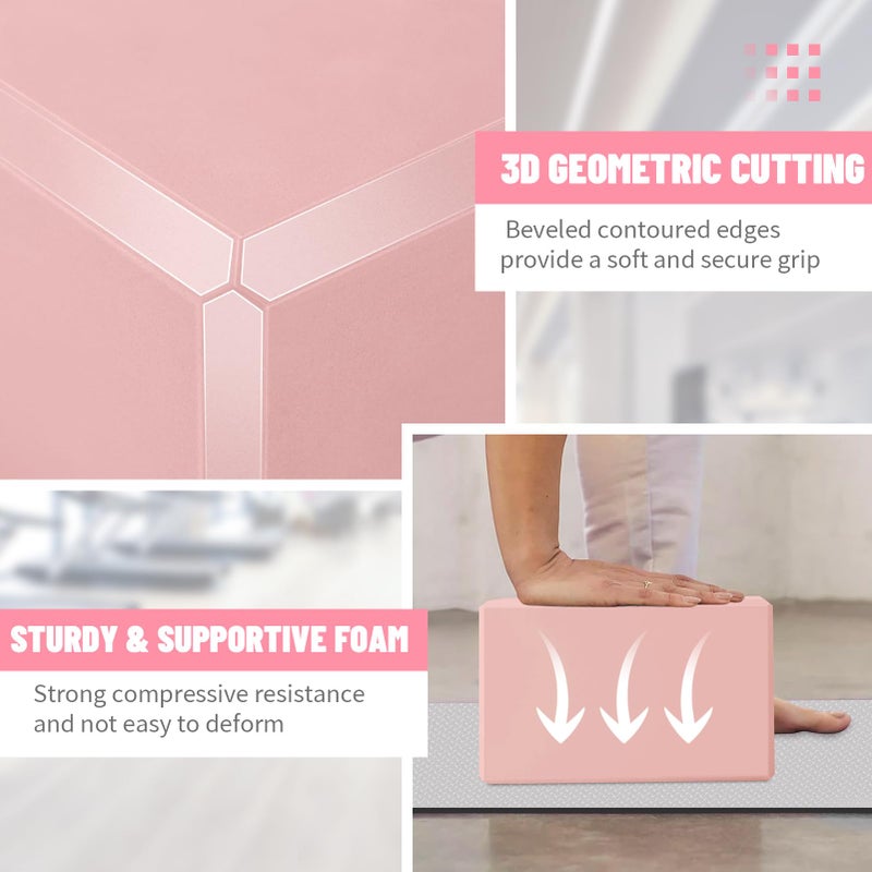 Biguphate Yoga Blocks 2 Pack  EVA Foam Yoga Block Supportive Latex-Free  Non-Slip Exercise Blocks  Yoga Accessories for Pilates  Meditation  Balance  Stretching and Deep Poses (Pink) - Image 3